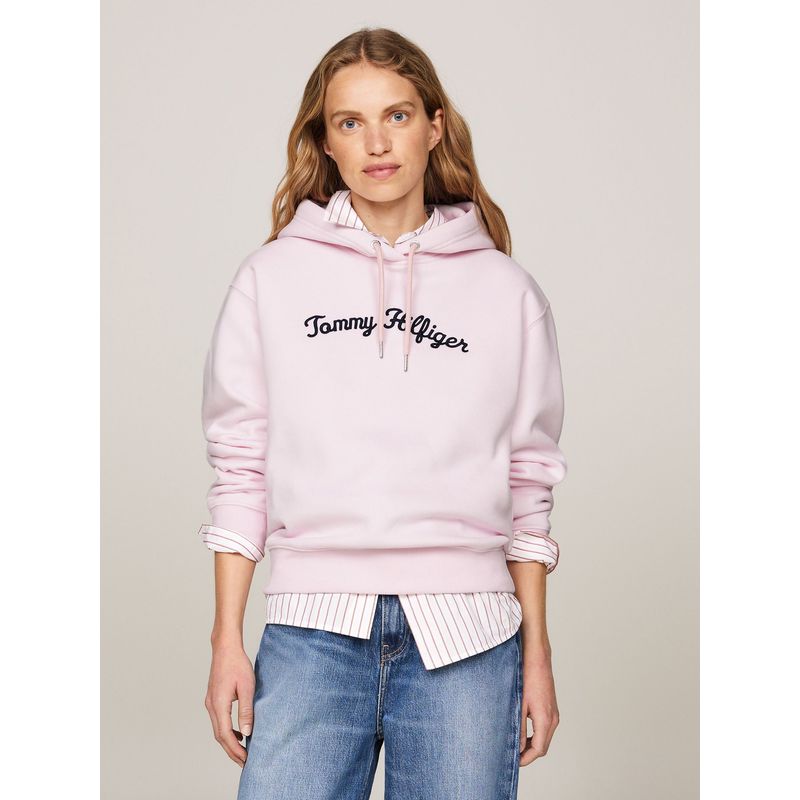 TOMMY HILFIGER - Polerón Hoodie Con Logo Bordado Rosado Tommy Hilfiger