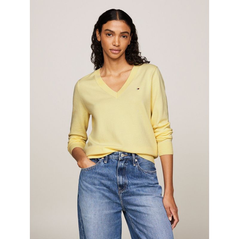 TOMMY HILFIGER - Sweater Solid Con Cuello En V Amarillo Tommy Hilfiger