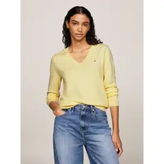 TOMMY HILFIGER - Sweater Solid Con Cuello En V Amarillo