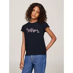 TOMMY HILFIGER - Polera De Niña Con Logo Floral Azul