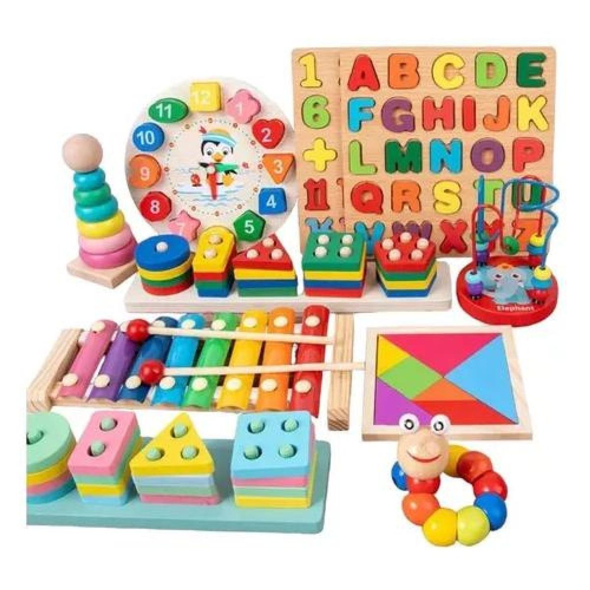 GENERICO - Pack 10 Juguetes Didácticos De Madera Para Niños Montessori