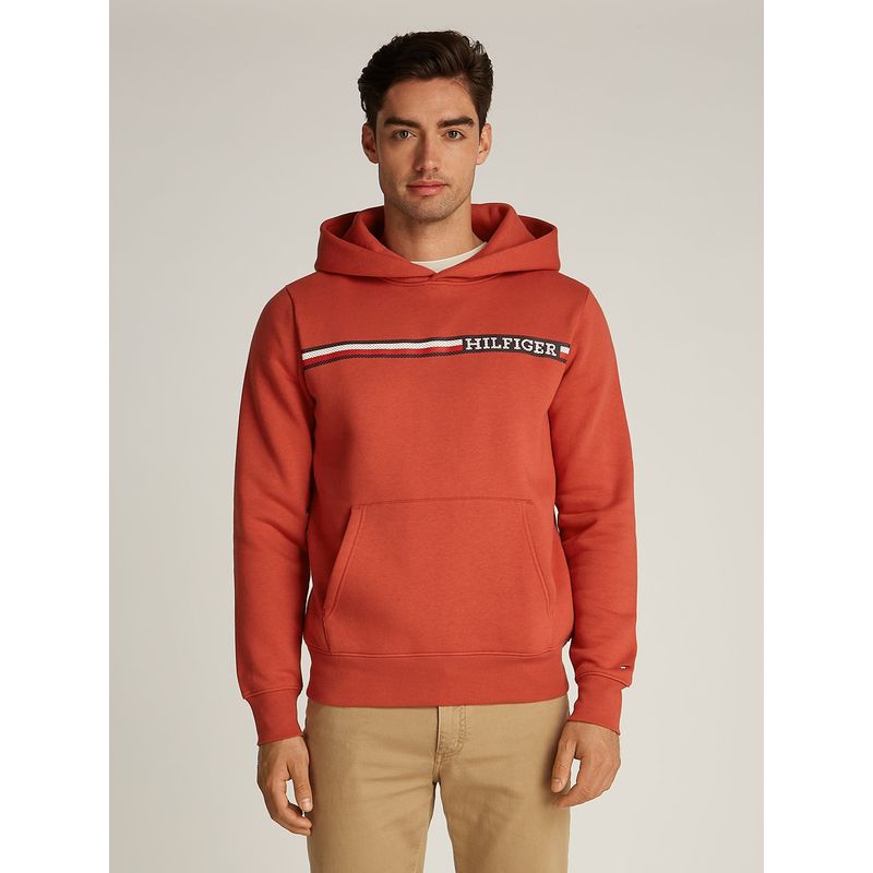 TOMMY HILFIGER - Polerón Hoodie Con Logo Stripe Rojo Tommy Hilfiger