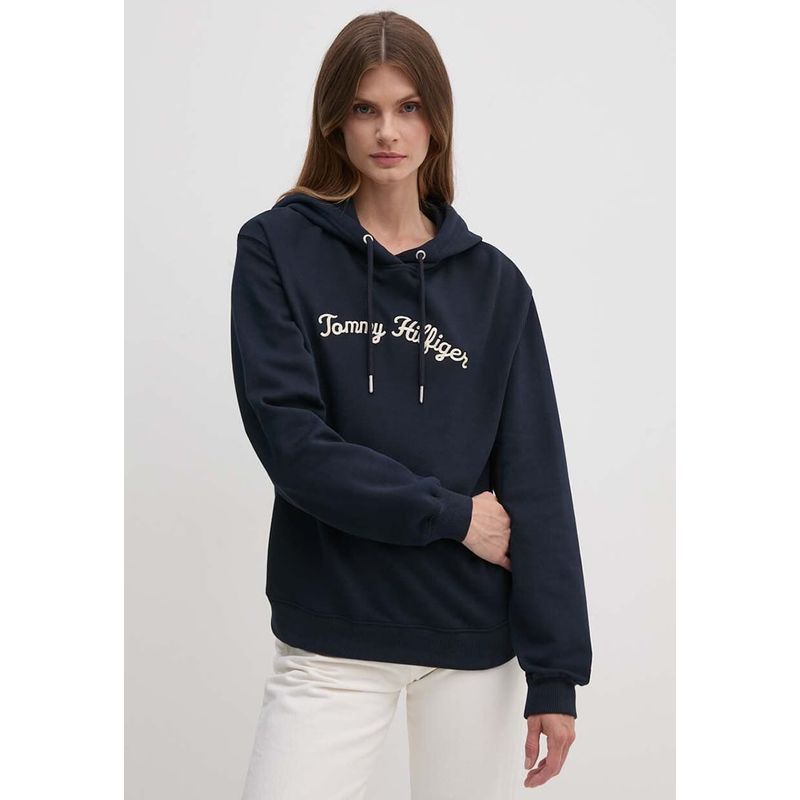 TOMMY HILFIGER - Polerón Hoodie Con Logo Bordado Azul Tommy Hilfiger