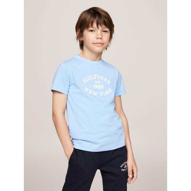 TOMMY HILFIGER - Polera Con Logo Aterciopelado Celeste Tommy Hilfiger_.
