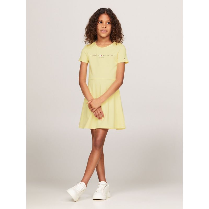TOMMY HILFIGER - Vestido Essential Con Logo Amarillo Tommy Hilfiger