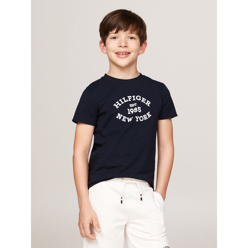 TOMMY HILFIGER - Polera Con Logo Aterciopelado Azul Tommy Hilfiger