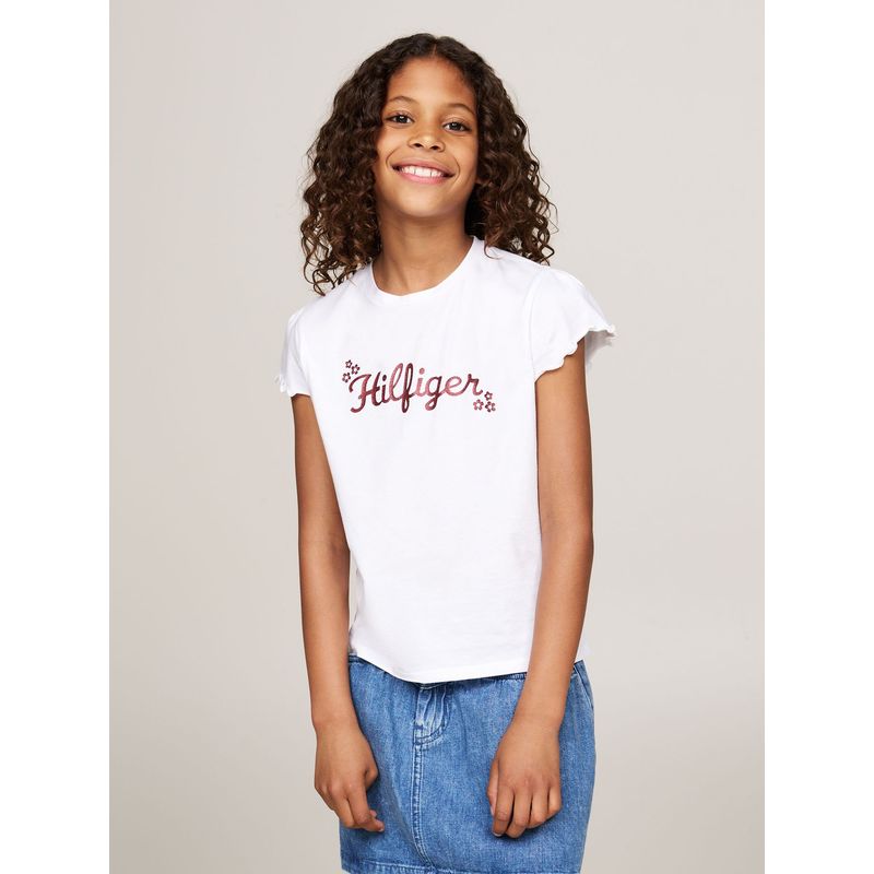 TOMMY HILFIGER - Polera De Niña Con Logo Floral Blanco Tommy Hilfiger