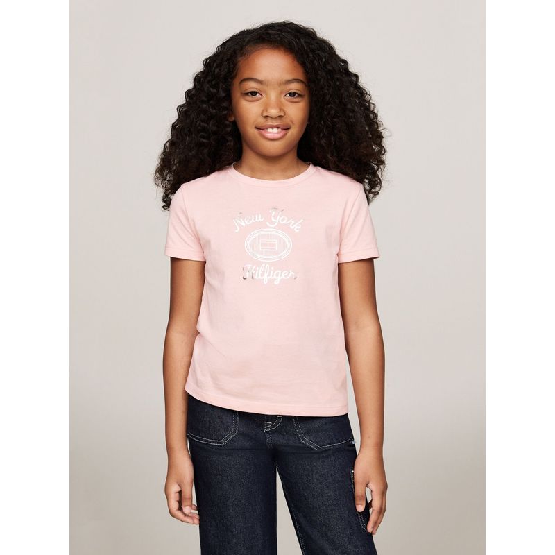 TOMMY HILFIGER - Polera Con Logo Metalizado Rosado Tommy Hilfiger