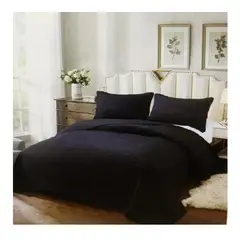 GENERICO - Cubrecama de verano 1.5 plazas + 1 funda cobertor, color negro