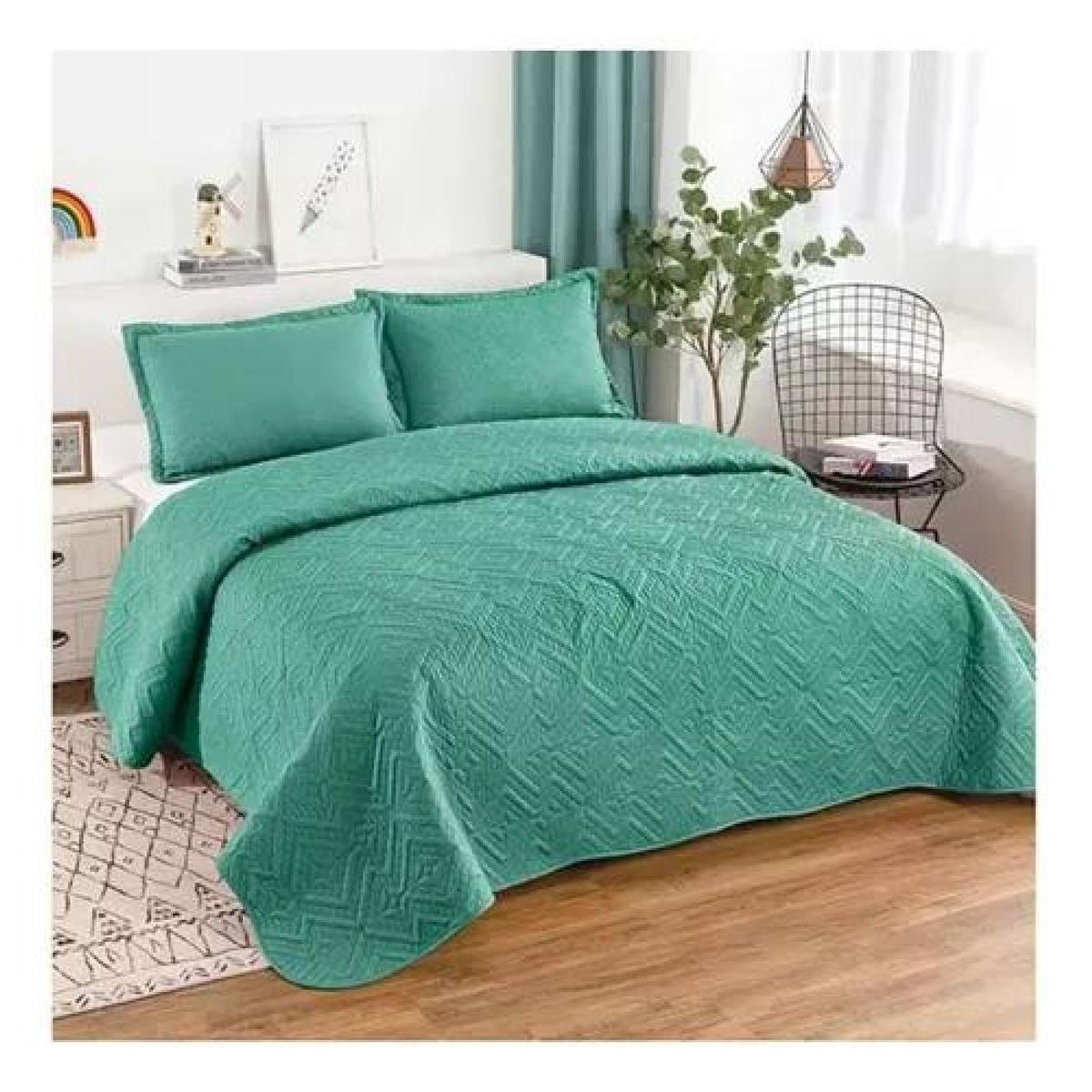 GENERICO - Cubrecama de verano 2 plazas, lisos, color turquesa