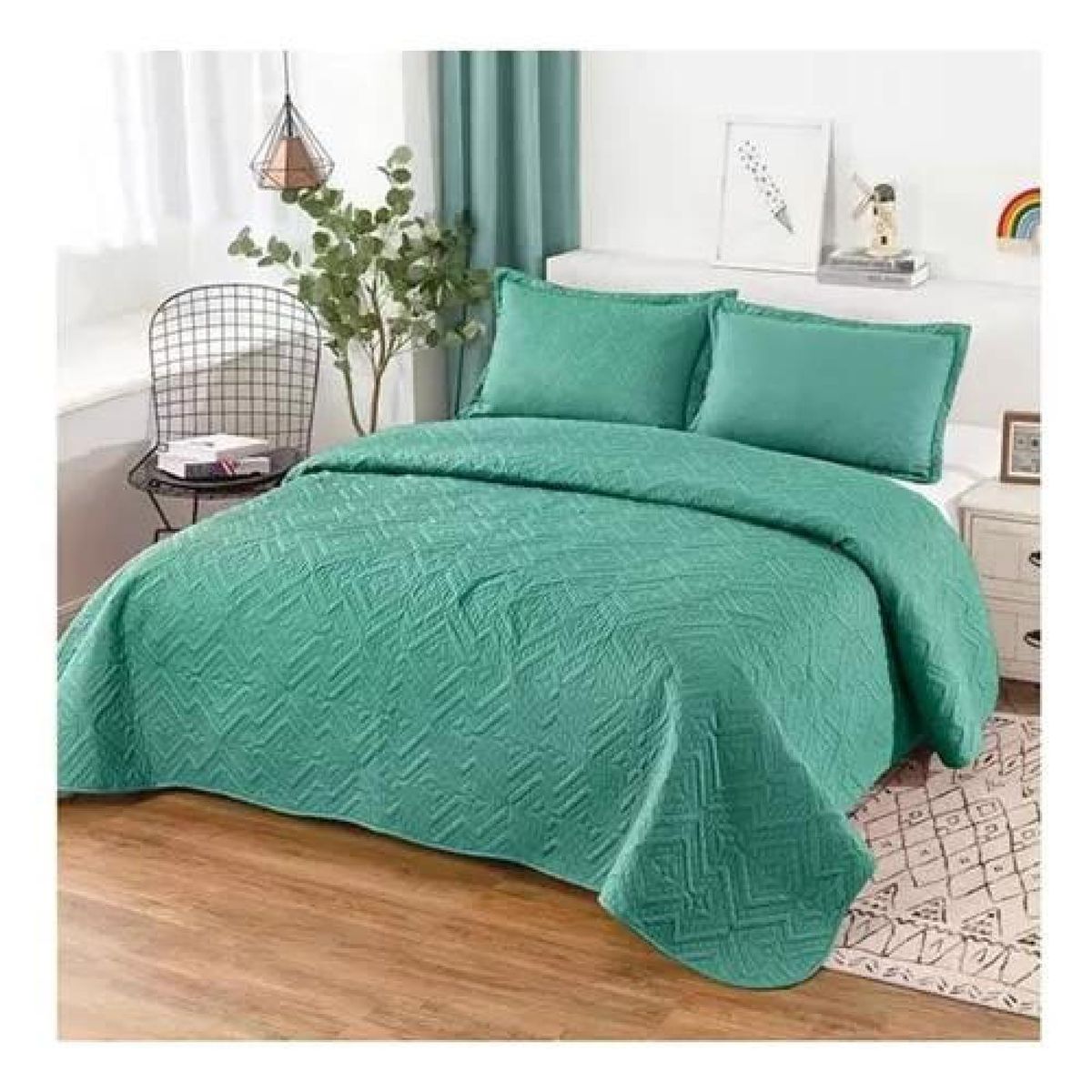 GENERICO - Cubrecama de verano 2 plazas, lisos, color turquesa