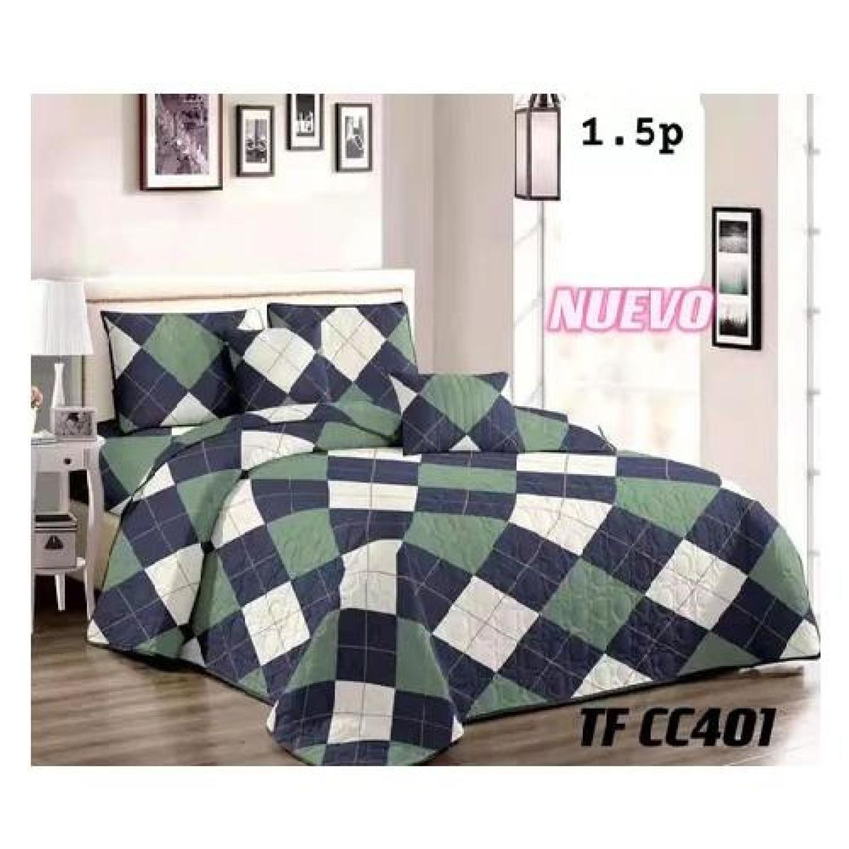 GENERICO - Cubrecama de verano 15 plazas + 1 funda cobertor, color verde mix