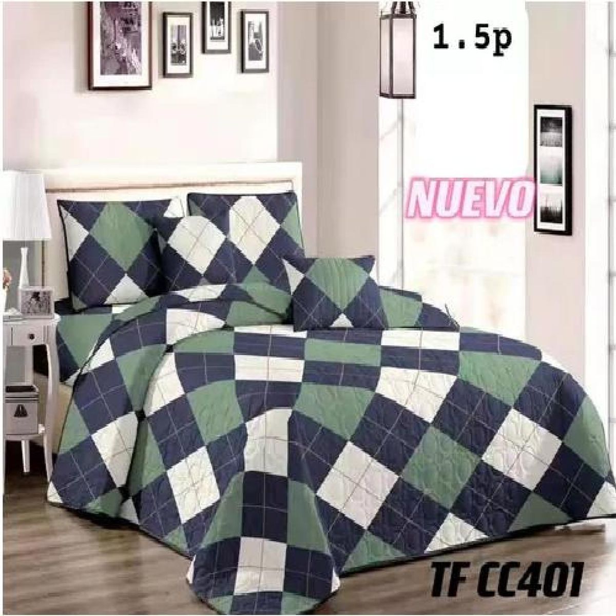 GENERICO - Cubrecama de verano 15 plazas + 1 funda cobertor, color verde mix