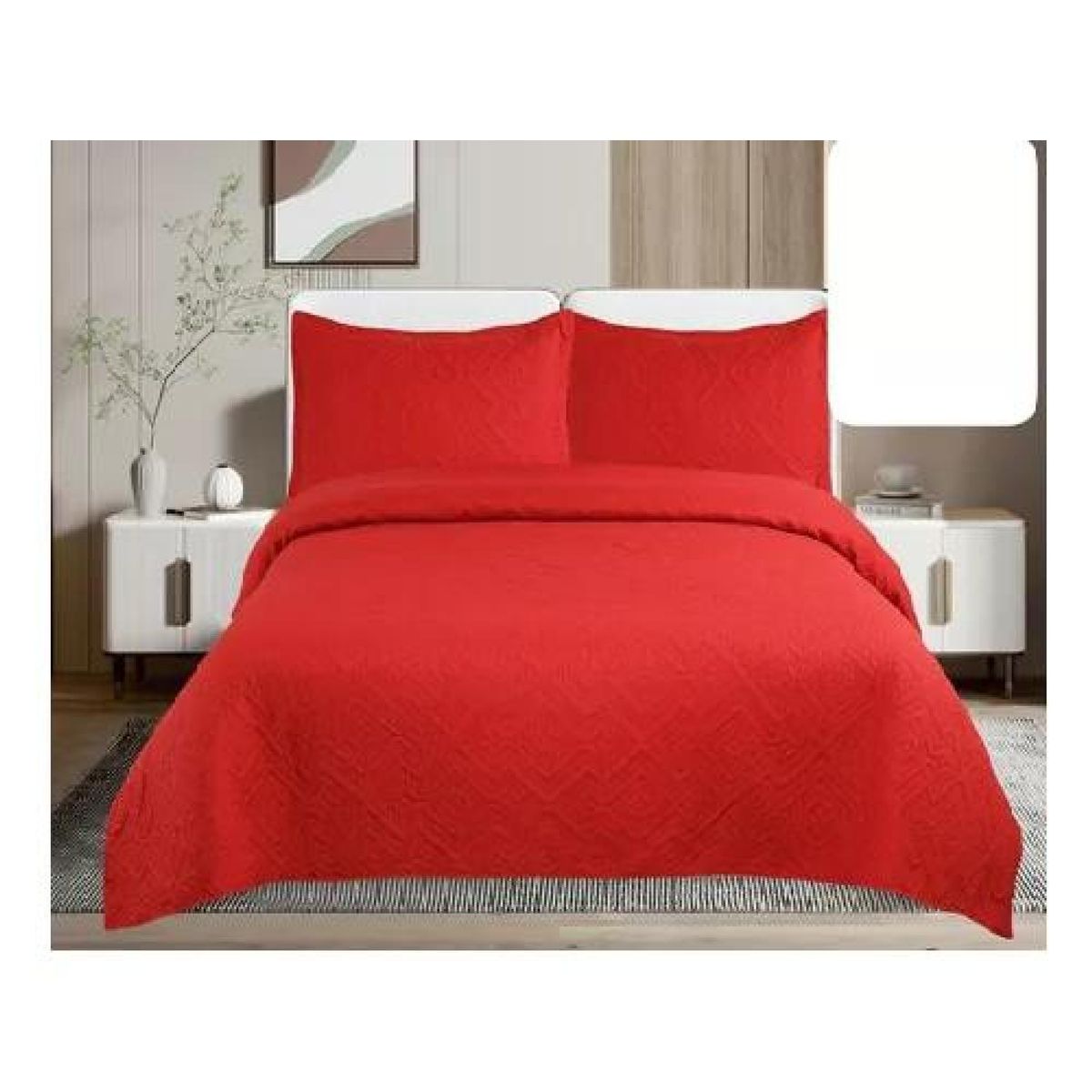 GENERICO - Cubrecama de verano 1.5 plazas + 1 funda cobertor, color rojo