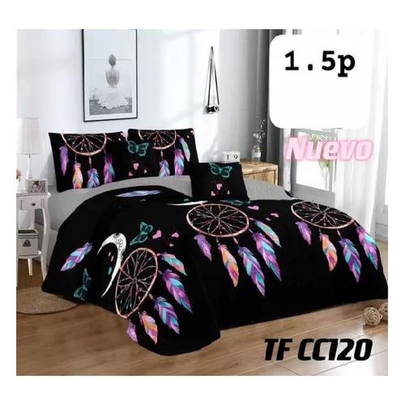 GENERICO - Cubrecama de verano 1.5 plazas + 1 funda cobertor, color mix negro/blanco