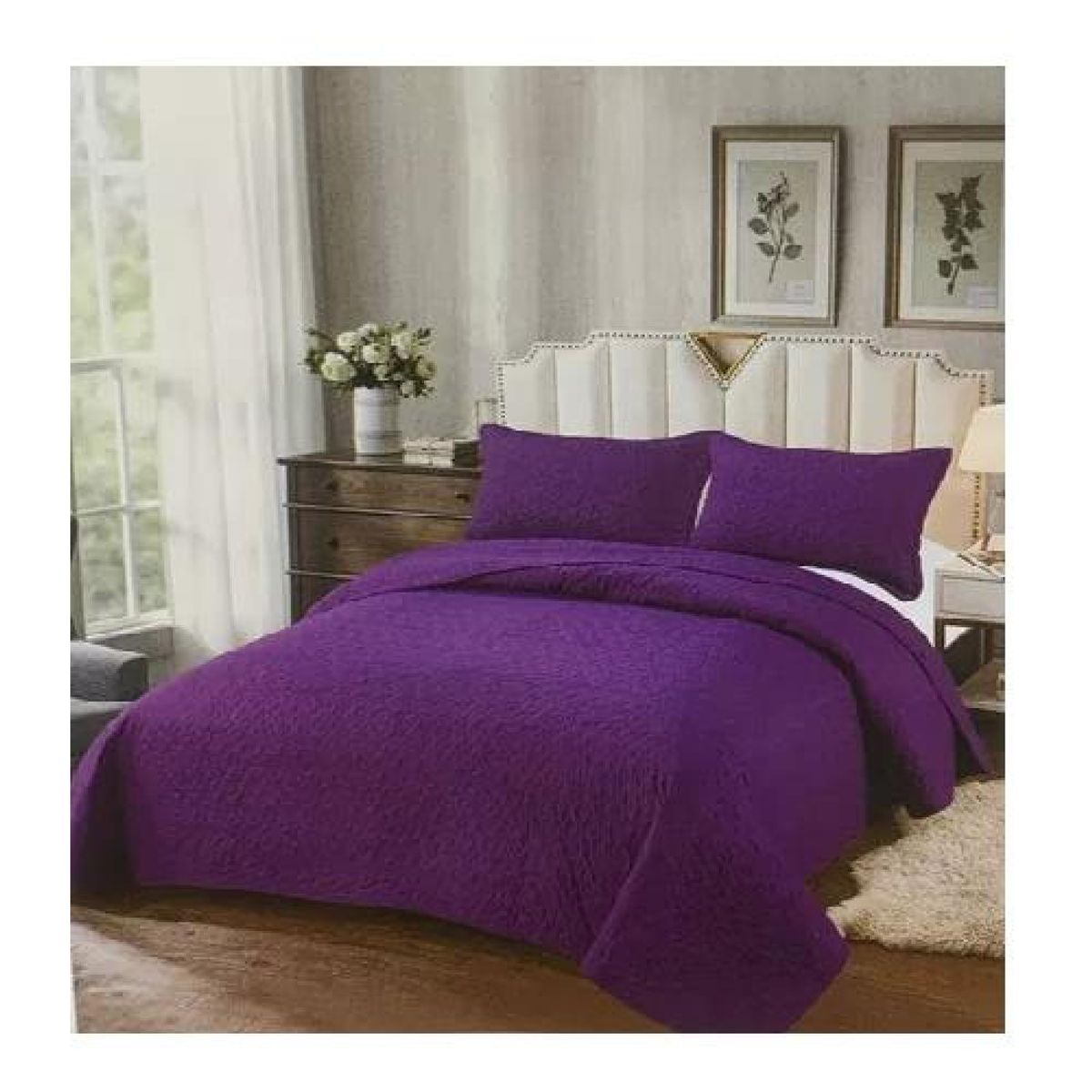 GENERICO - Cubrecama de verano 1.5 plazas + 1 funda cobertor, color morado