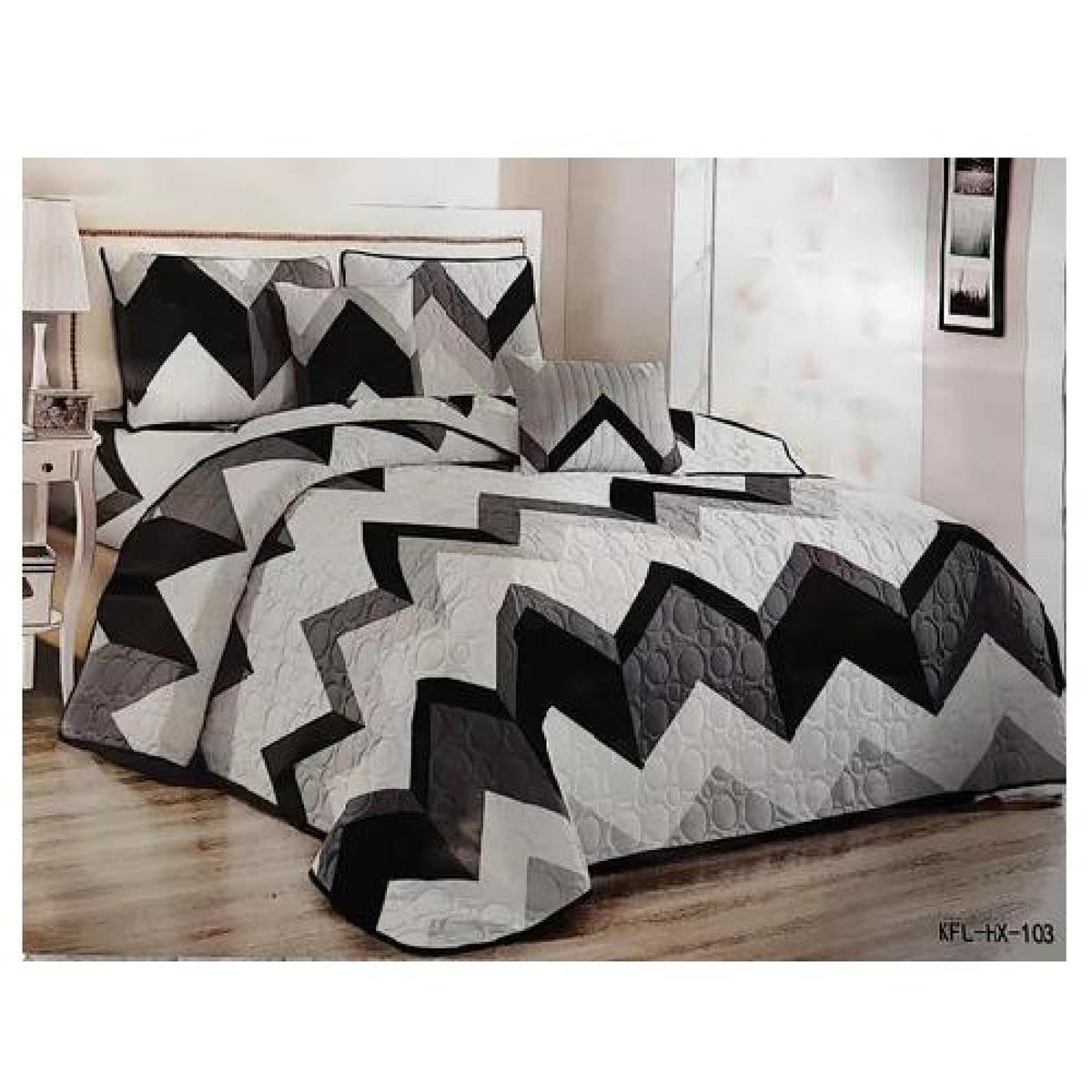 GENERICO - Cubrecama verano 1.5 plazas + 1 funda cobertor, color mix negro/blanco