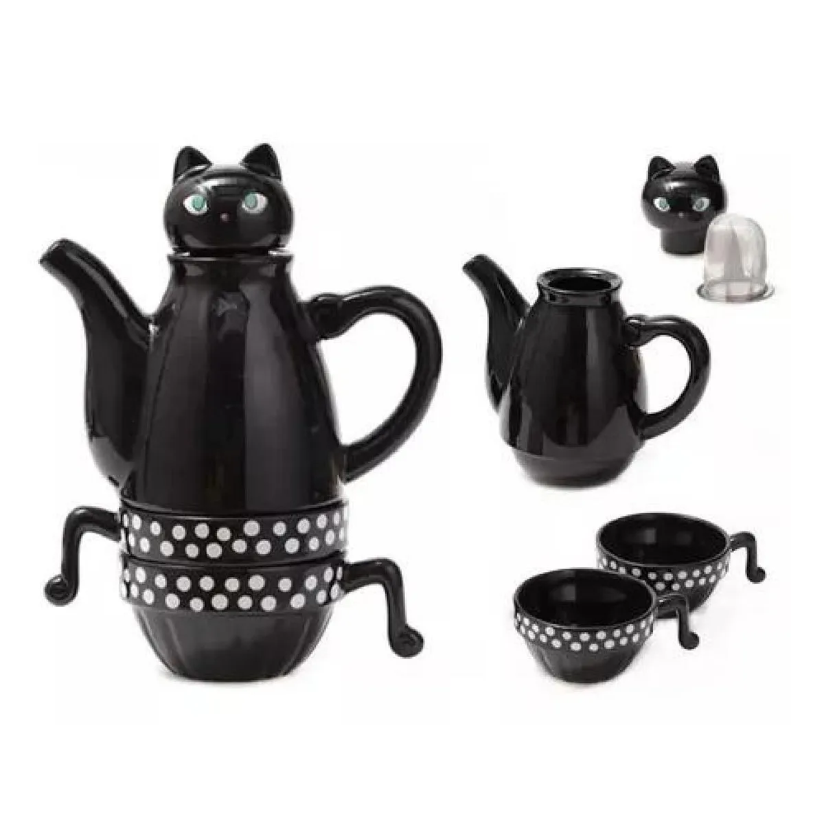 GENERICO - Set Tetera Gato Infusor + 2 Tazas Mug Gatos