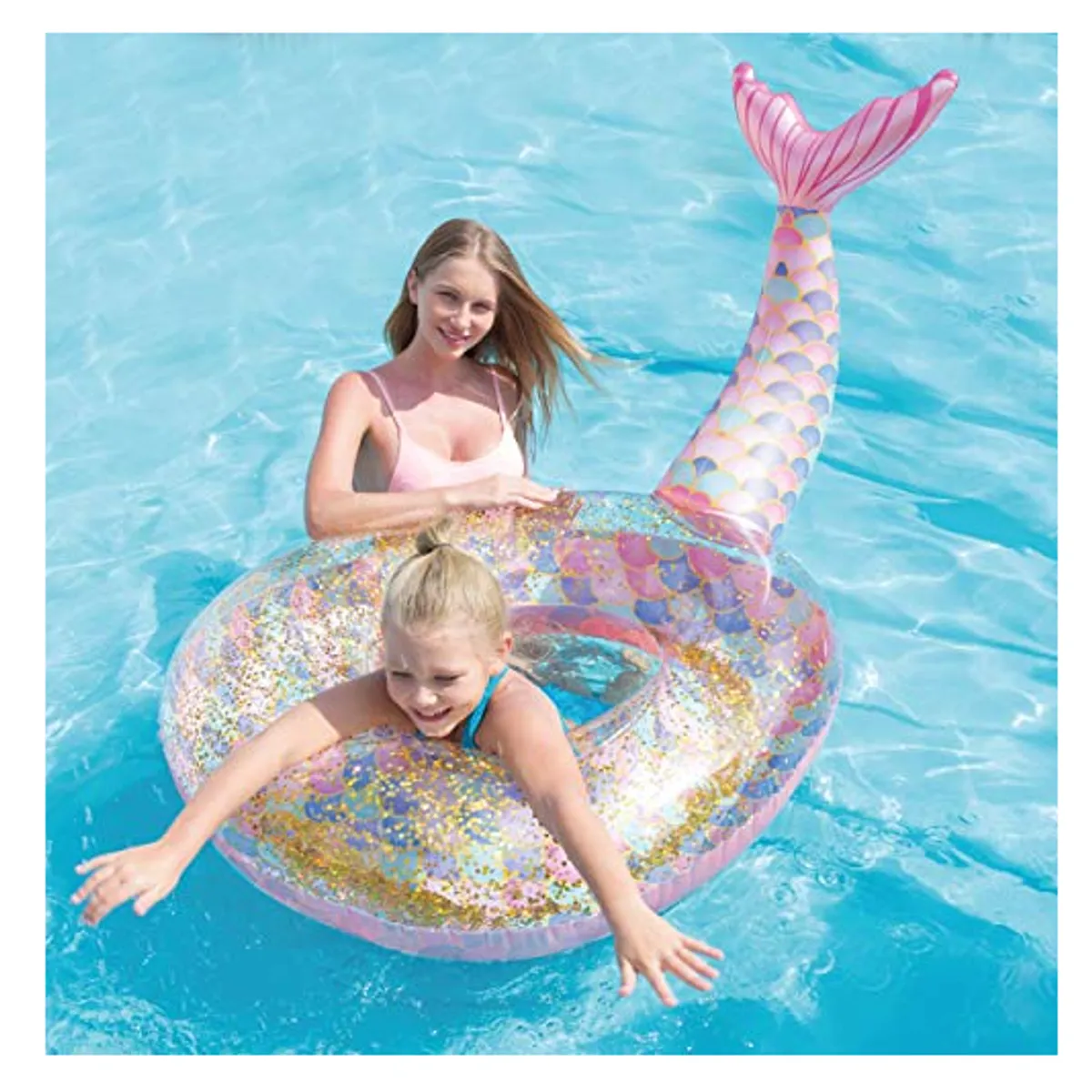 GENERICO - Flotador De Sirena Rosado Inflable Con Purpurina De 90cm