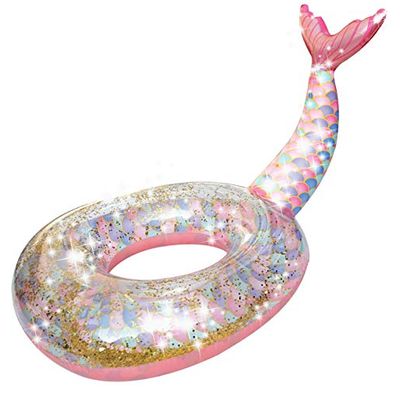 Imagen 2 del producto Flotador De Sirena Rosado Inflable Con Purpurina De 90cm