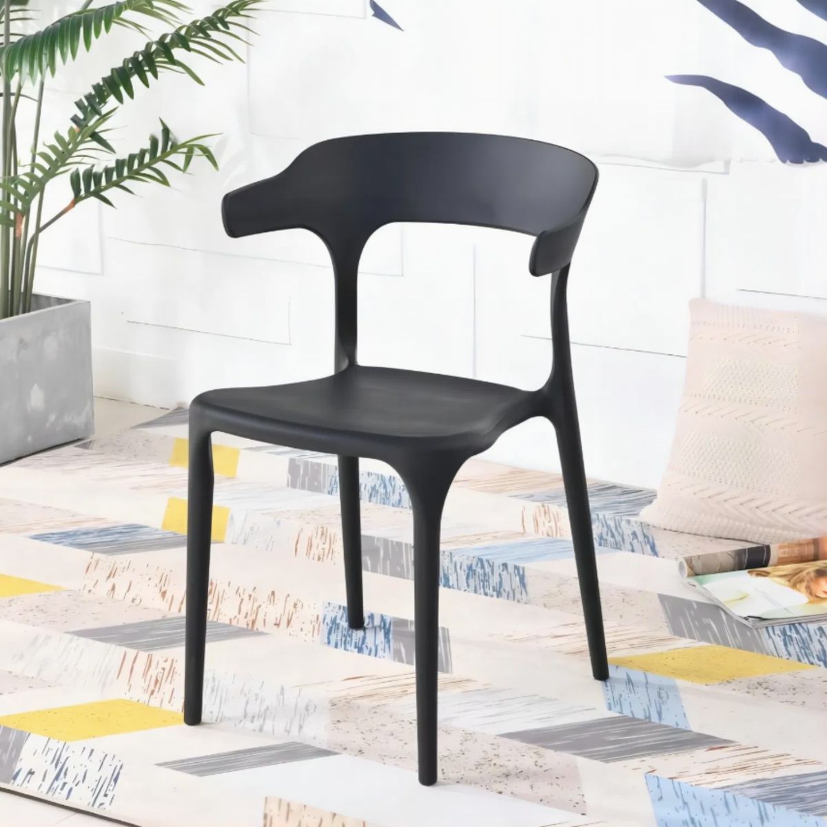 SANTU HOME & DECO - Silla Plástica Apilable Diseño Moderno Color Negro