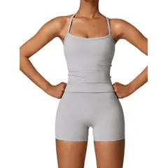 RURUTOTO - Conjunto Deportivo de Yoga Gym Para MujerTop+Shorts Negro