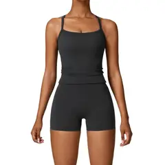 RURUTOTO - Conjunto Deportivo de Yoga Gym Para MujerTop+Shorts Negro