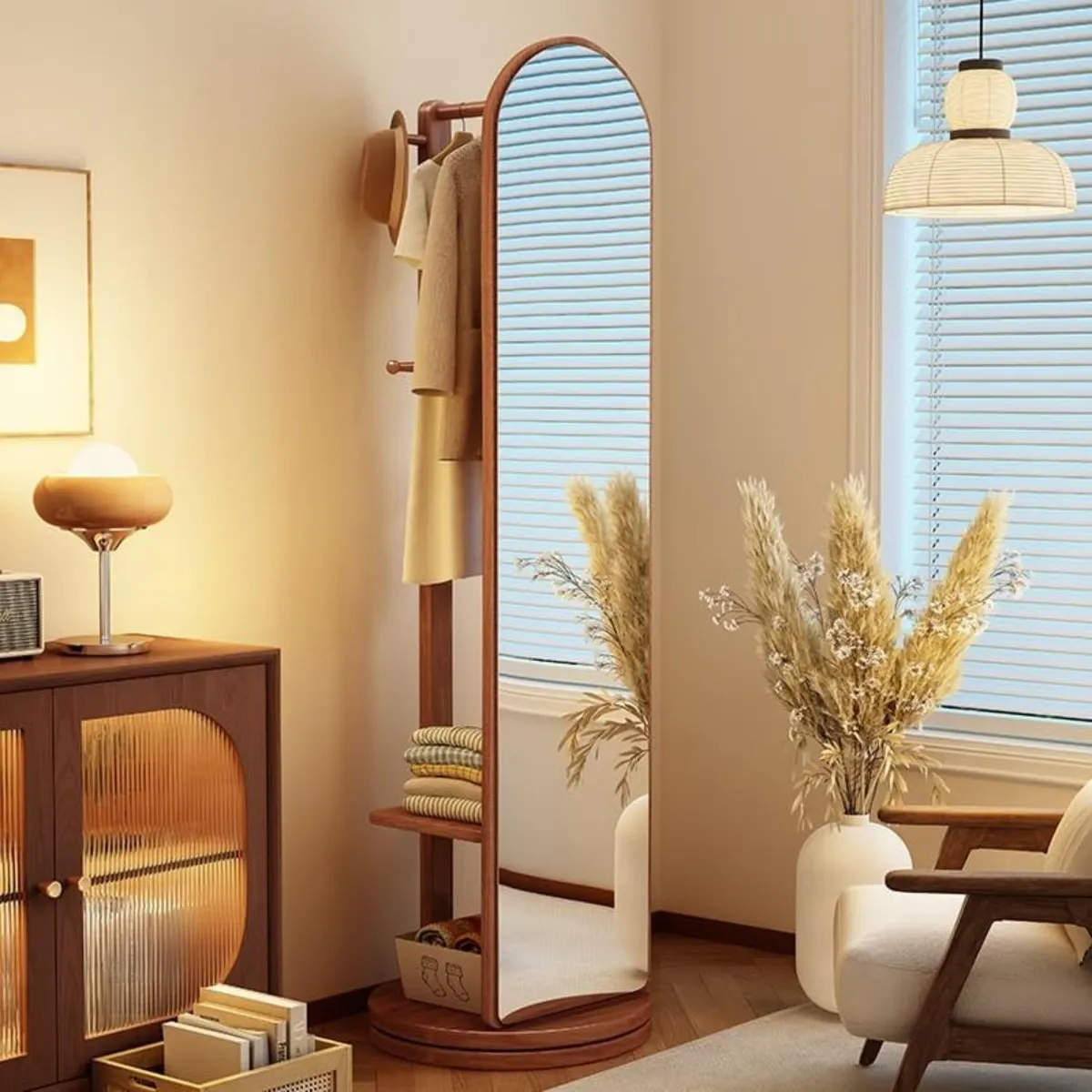 SANTU HOME & DECO - Espejo Giratorio Tipo Armario Con Perchero Y Barra Colgador