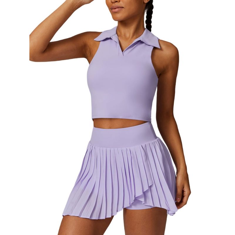 RURUTOTO - Traje Deportivo Gym Yoga Top Y Falda tenis Para Mujer Negro