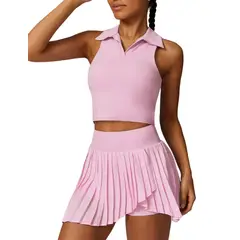 RURUTOTO - Traje Deportivo Gym Yoga Top Y Falda tenis Para Mujer Negro