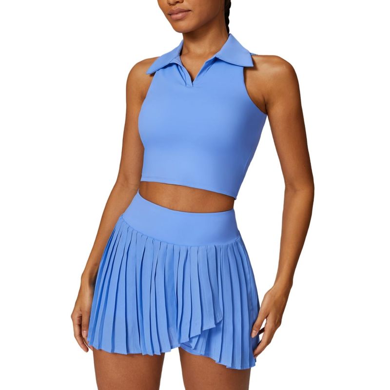 RURUTOTO - Traje Deportivo Gym Yoga Top Y Falda tenis Para Mujer Negro