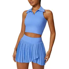 RURUTOTO - Traje Deportivo Gym Yoga Top Y Falda tenis Para Mujer Negro