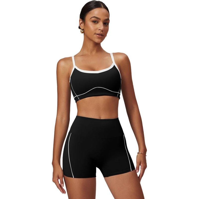 RURUTOTO - Conjunto de entrenamiento de yoga Top y Shorts para mujer Negro