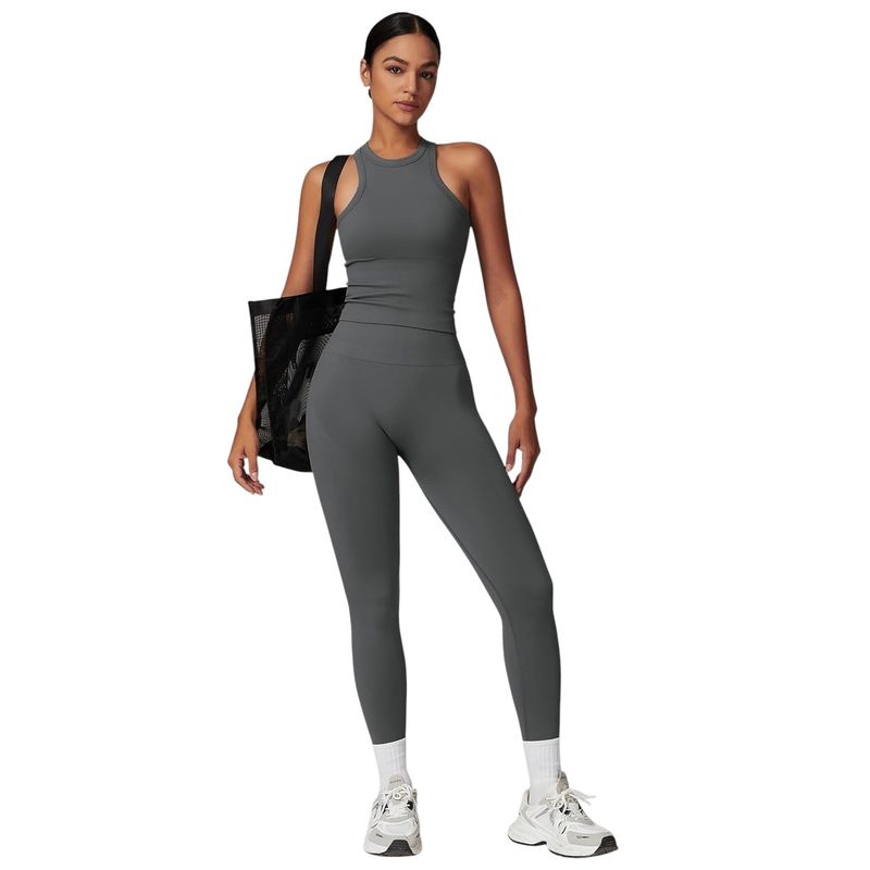 RURUTOTO - Conjunto De Top Y Pantalón Deportivo Para Mujer Negro
