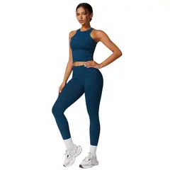RURUTOTO - Conjunto De Top Y Pantalón Deportivo Para Mujer Negro