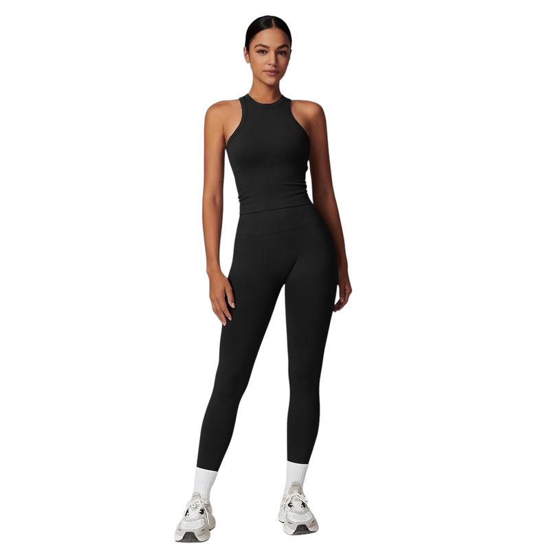 RURUTOTO - Conjunto De Top Y Pantalón Deportivo Para Mujer Negro