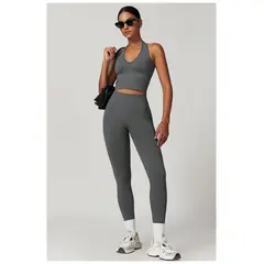 RURUTOTO - Conjunto De Top Y Legging Deportivo Para Mujer Negro