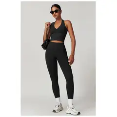 RURUTOTO - Conjunto De Top Y Legging Deportivo Para Mujer Negro