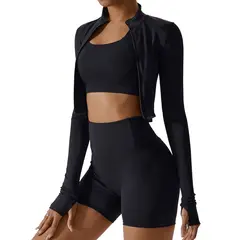 RURUTOTO - Conjunto Deportivo Gym Mujer 3 Piezas Negro