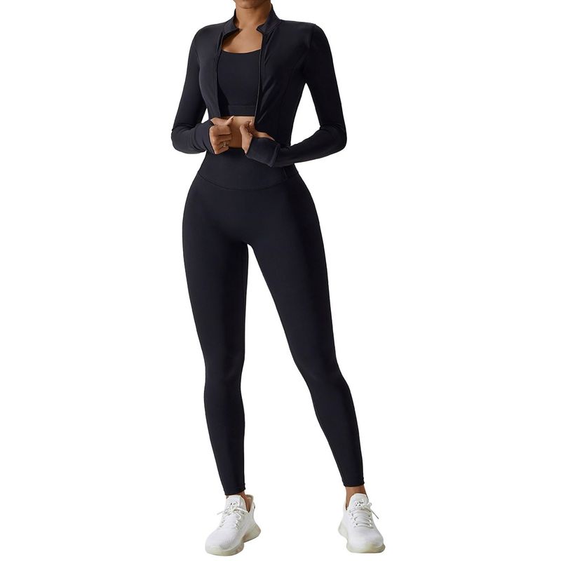 RURUTOTO - Traje Deportivo Fitness 3 Piezas Para Mujer Negro