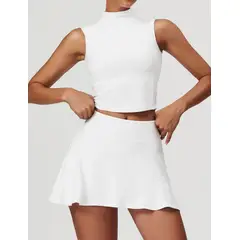 RURUTOTO - Conjunto Falda Y Top Para Mujer Deportivo Fitness Negro