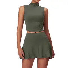 RURUTOTO - Conjunto Falda Y Top Para Mujer Deportivo Fitness Negro