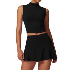RURUTOTO - Conjunto Falda Y Top Para Mujer Deportivo Fitness Negro