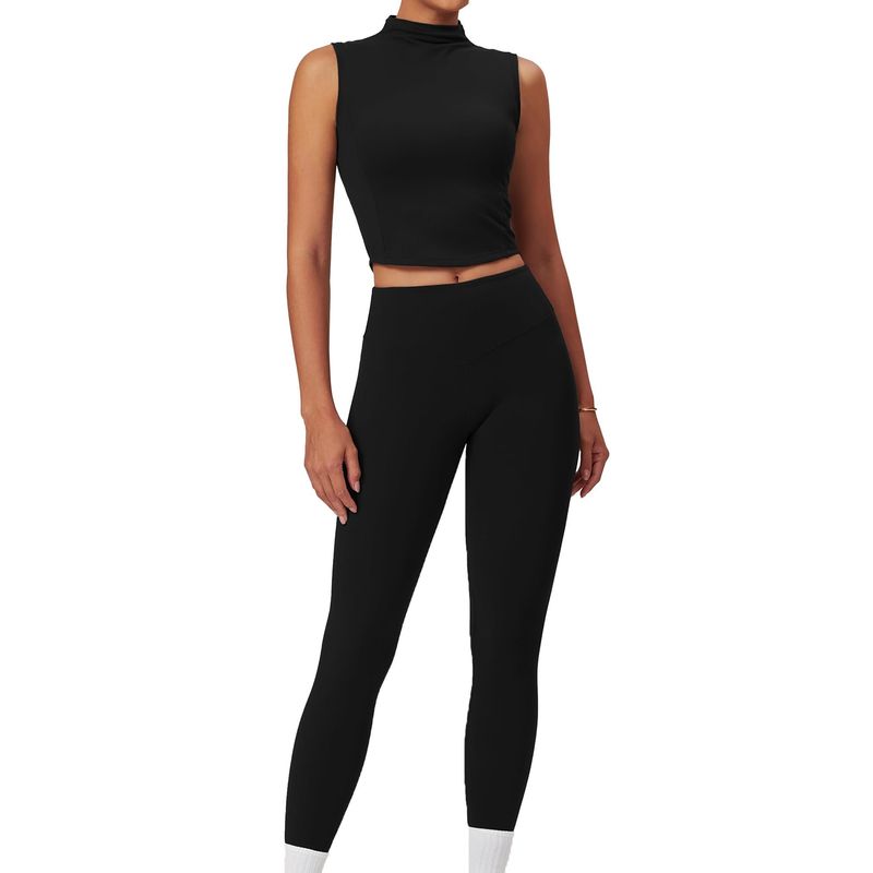 RURUTOTO - Conjunto Leggings Y Top Para Mujer Deportivo Fitness Negro