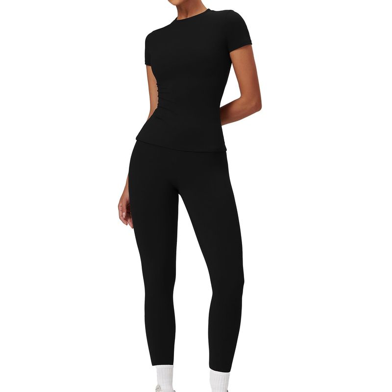 RURUTOTO - Conjunto de Deportivo Para mujerCamiseta Manga Corta y Legging Negro