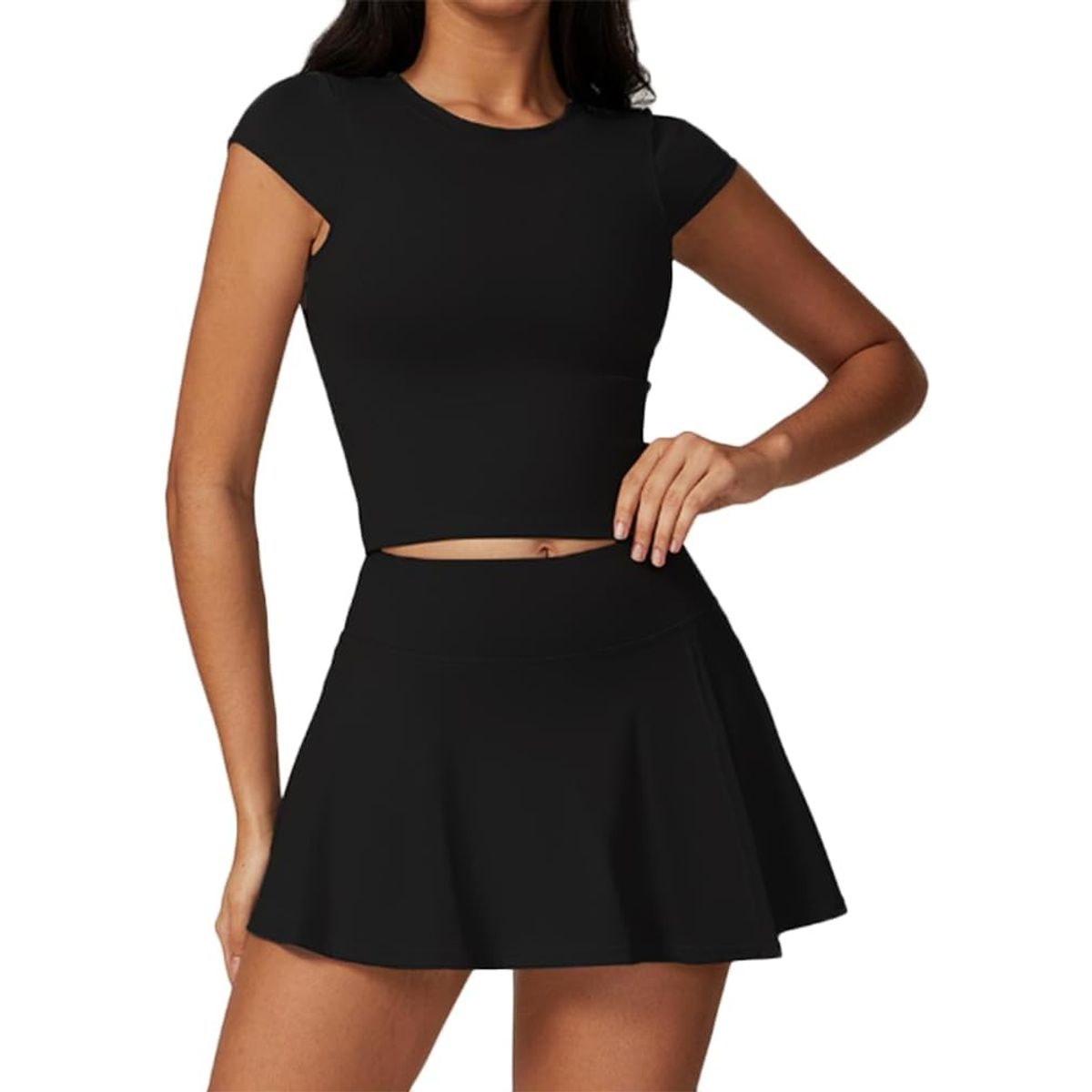 RURUTOTO - Conjunto de Deportivo Para mujer Camiseta Manga Corta y Falda Negro