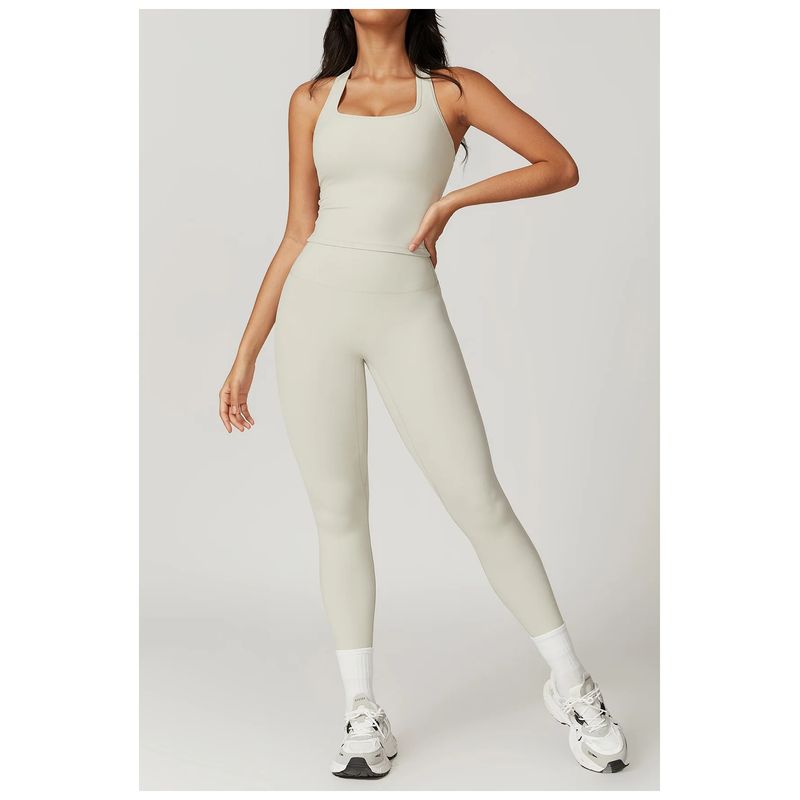 RURUTOTO - Conjunto Deportivo Para Mujer Leggins Y Camiseta Sin Manga Negro