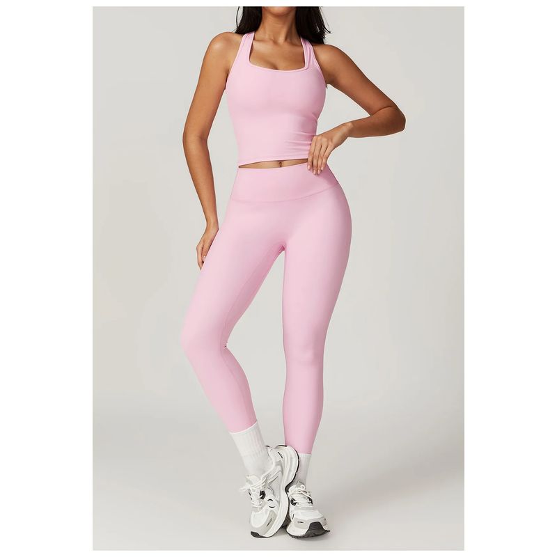 RURUTOTO - Conjunto Deportivo Para Mujer Leggins Y Camiseta Sin Manga Negro