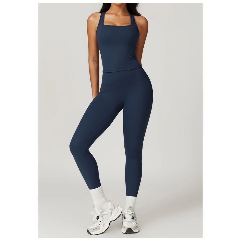RURUTOTO - Conjunto Deportivo Para Mujer Leggins Y Camiseta Sin Manga Negro