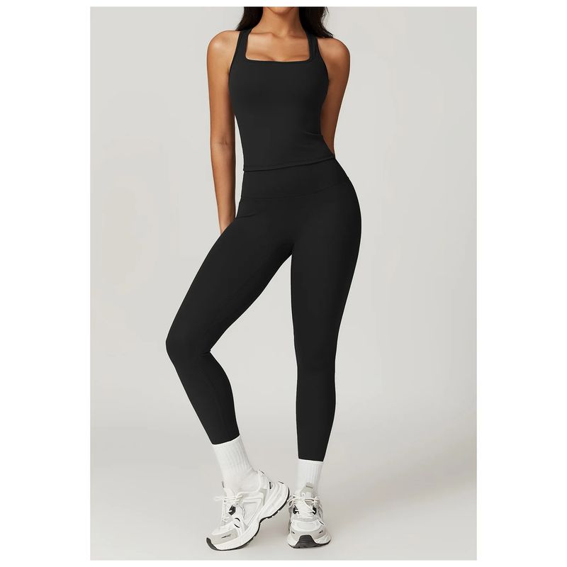 RURUTOTO - Conjunto Deportivo Para Mujer Leggins Y Camiseta Sin Manga Negro